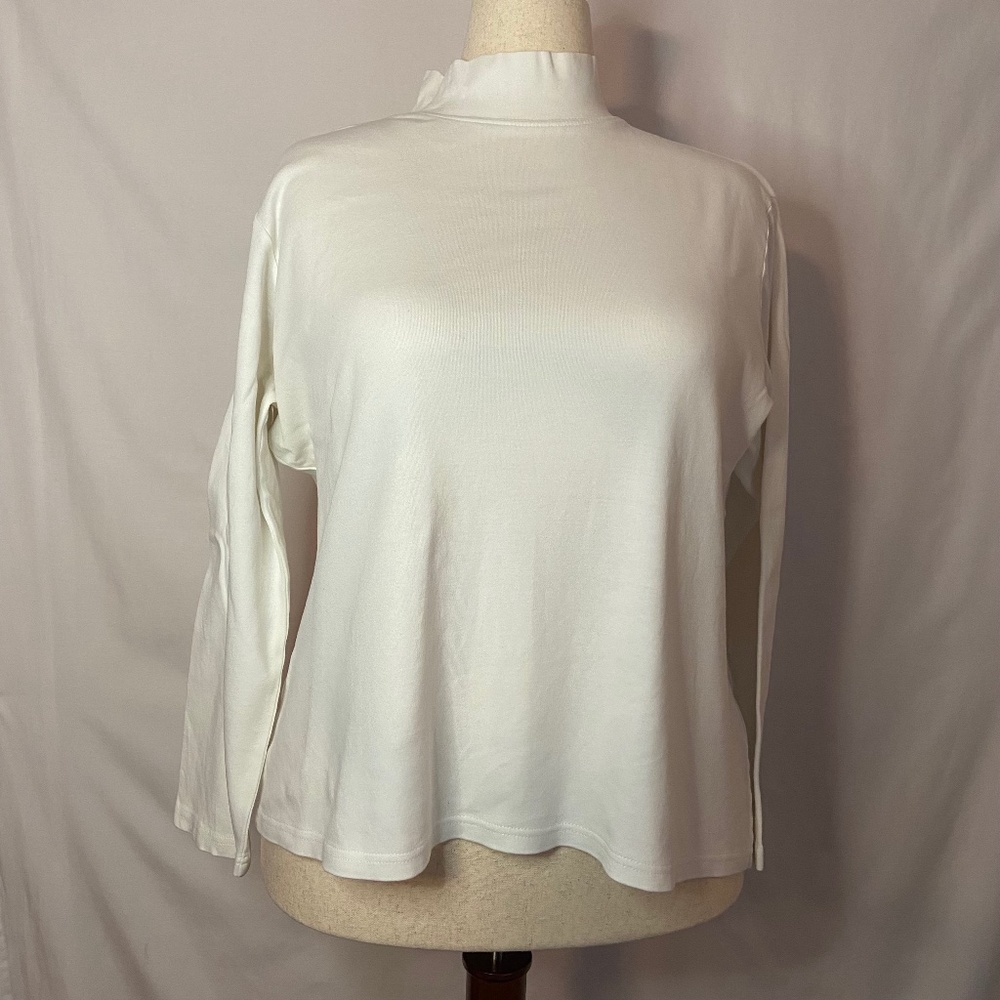Karen Scott Plus Size (1X) White Mock Neck Long Sleeve Shirt